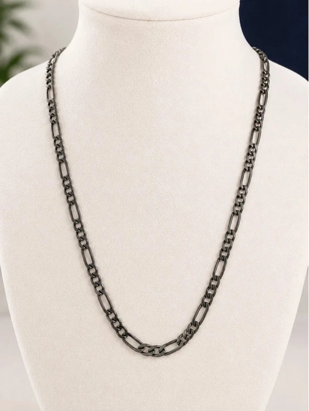 Gunmetal Black Figaro Link Chain Necklace for Men and Women